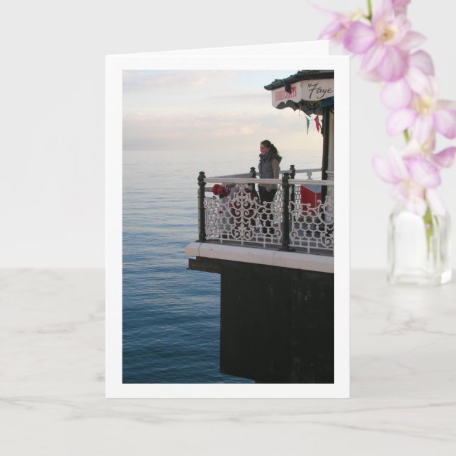 Girl on Pier, Beach Portrait Card (Orchid)