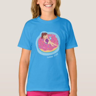 Girl on Pink Doughnut Pool Float Girls Tee