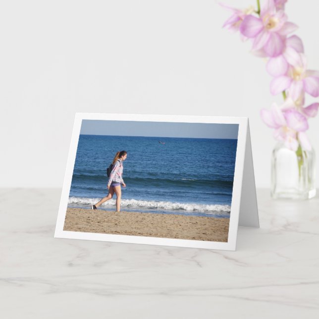 Girl on Playa de la Malvarrosa de Valencia Card (Orchid)