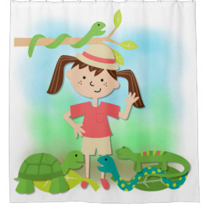 Girl on Reptile Safari Hike Shower Curtain