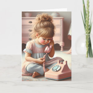 Girl On Retro Telephone For Birthday Card