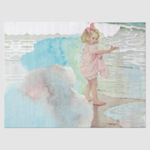 Girl on Sandy Beach Watercolor Vintage Tissue Paper