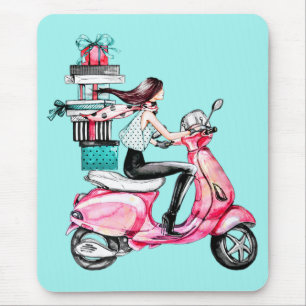 Girl on Scooter Mouse Pad