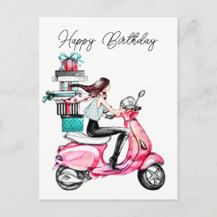 Girl on Scooter  Postcard