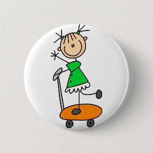 Girl On Skateboard Button
