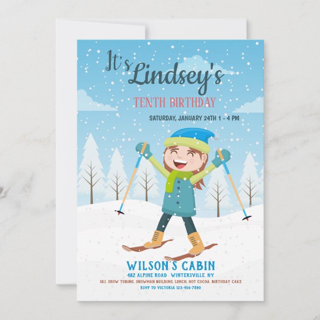 Girl on Skis Invitation (Front)