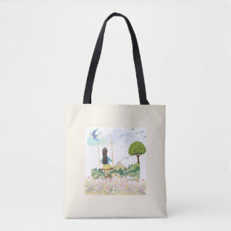 Girl on Swing Aesthetic All-Over Print Tote Bag - 