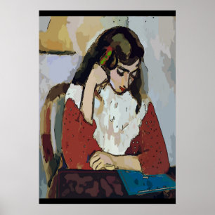 Girl on Tablet Abstract Matisse Style Poster