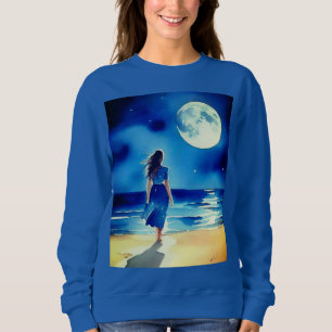Girl on the Beach Under a Full Moon Sweatshirt