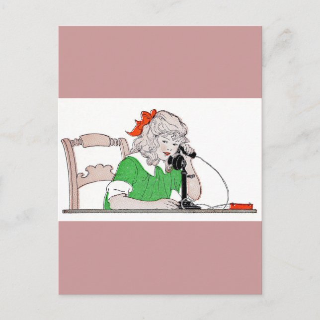 Girl on Vintage Telephone Postcard (Front)