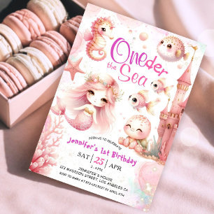 Girl ONEder The Sea 1st Birthday Pink Cute Ocean  Invitation