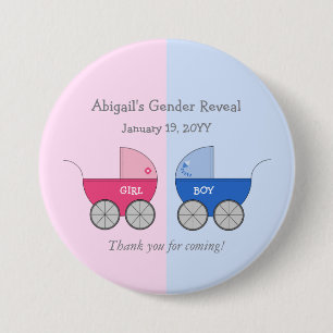 Girl or Boy Baby Carriage Gender Reveal Shower 7.5 Cm Round Badge