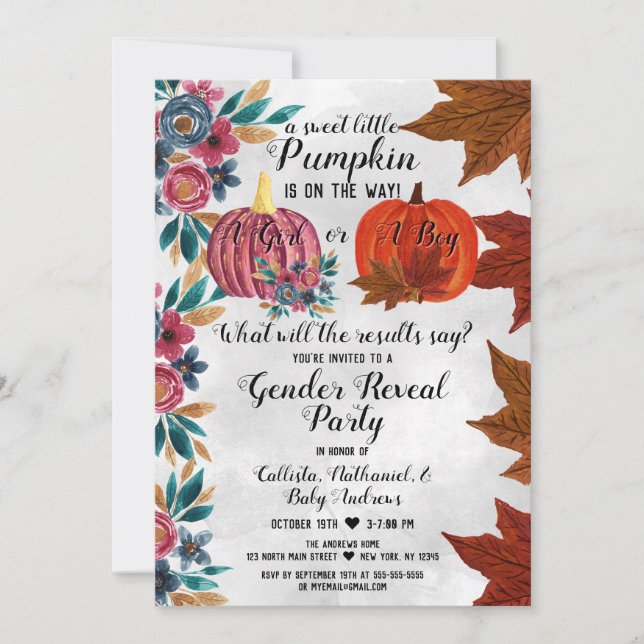 Girl or Boy Fall Pumpkin Gender Reveal Party Invitation (Front)