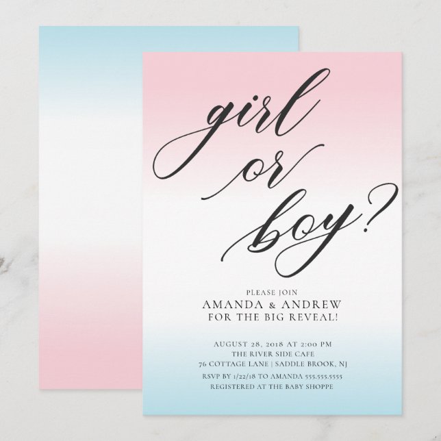 Girl or Boy Gender Reveal Baby Shower Invitation (Front/Back)
