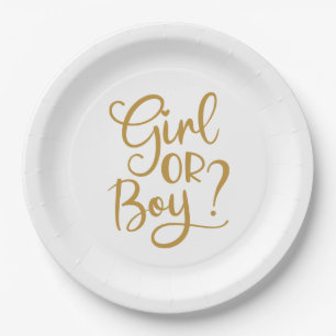 Girl or Boy Gold Glitter Gender Reveal Paper Plate