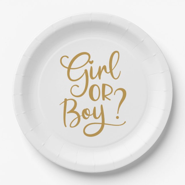 Girl or Boy Gold Glitter Gender Reveal  Paper Plate (Front)