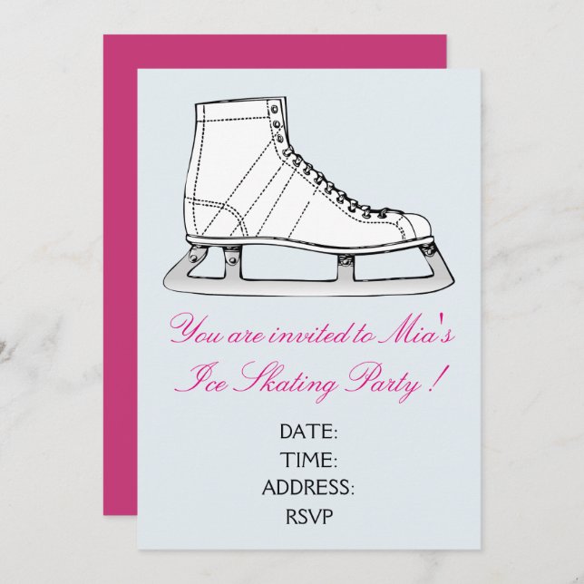 Girl or teen Ice Skating party Invitation (Front/Back)