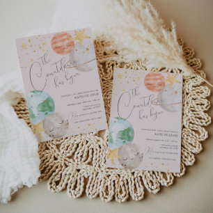 Girl Outer Space Baby Shower Invitation