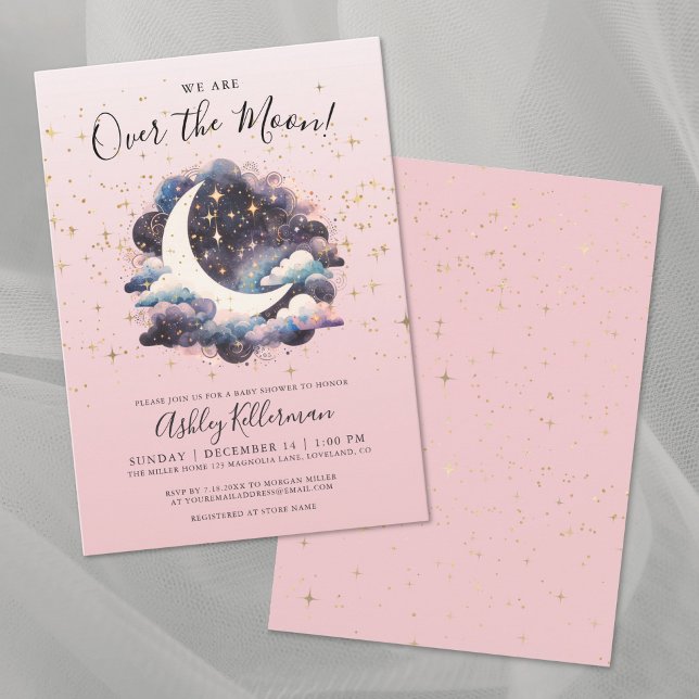 Girl Over The Moon Baby Shower Invitation (Girl Over The Moon Baby Shower Invitation)