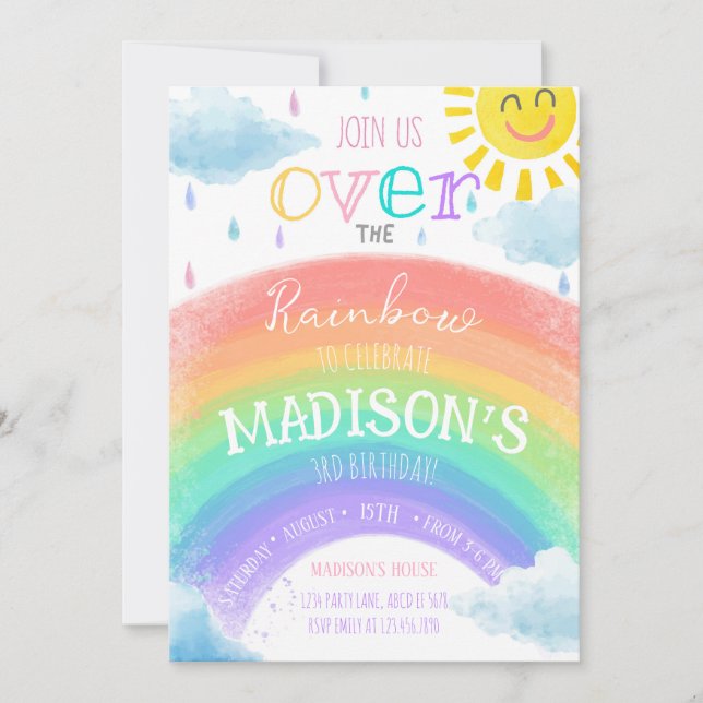 Girl Over The Rainbow Colourful Birthday Invitation (Front)