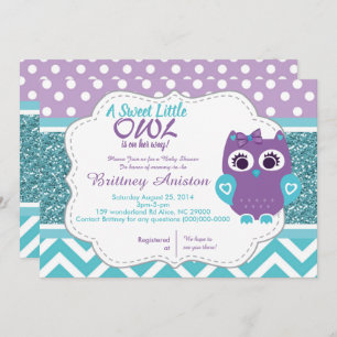 Girl Owl Purple Teal Invitation Card