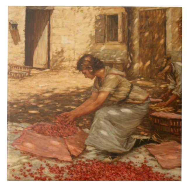 Girl Packing Cherries in Provence (France) Tile (Front)