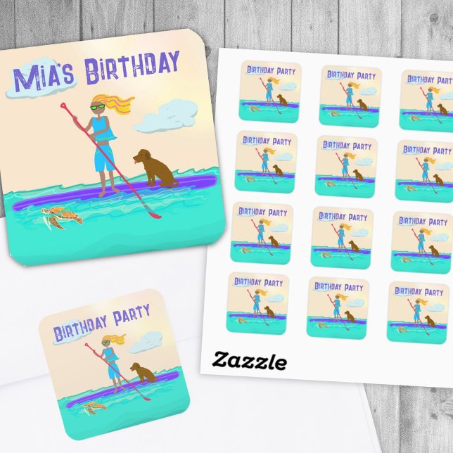 Girl Paddleboarder Party Invitation RSVP Sticker (Creator Uploaded)