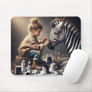 Girl Painting Stripes On a Zebra Mouse Pad