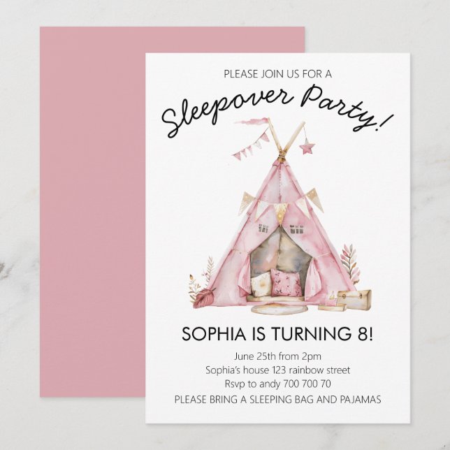 Girl Pajama Party Glamping Tent Sleepover Birthday Invitation (Front/Back)