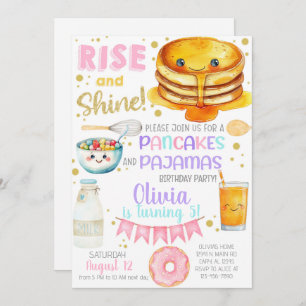 Girl pancakes and pajama birthday party invite. invitation