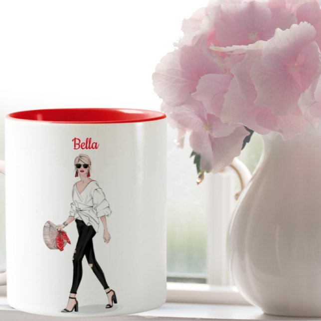 Girl Paris Fashion Personalised Custom Coffee  Two-Tone Coffee Mug (Creator Uploaded)
