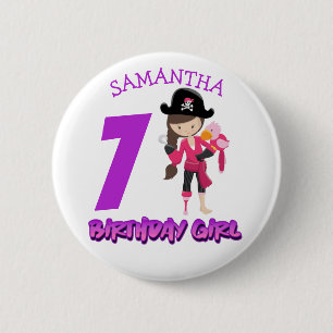 Girl Parrot Birthday party pirate Button