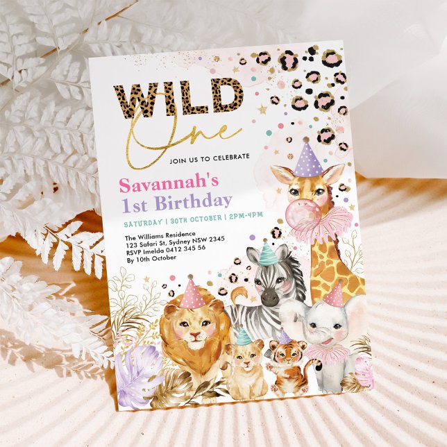 Girl Party Animals Leopard Print Wild One Birthday Invitation (Creator Uploaded)