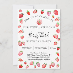 Girl Party Berry Third Birthday Invitation