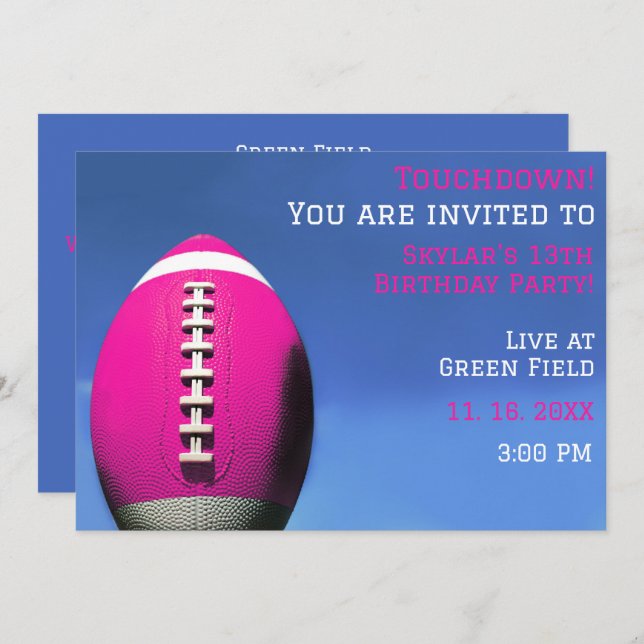 Girl Party Pink Football Birthday Invitation (Front/Back)
