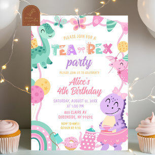 Girl Pastel Dinosaur Tea-Rex Birthday invitation