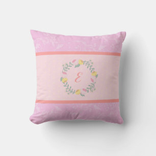 Girl Pastel Pink and Lavender Floral Monogram Kid Cushion