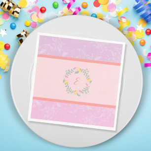  Girl Pastel Pink and Lavender Floral Monogram Kid Napkin