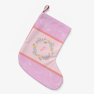 Girl Pastel Pink and Lavender Floral Monogram Kid Small Christmas Stocking