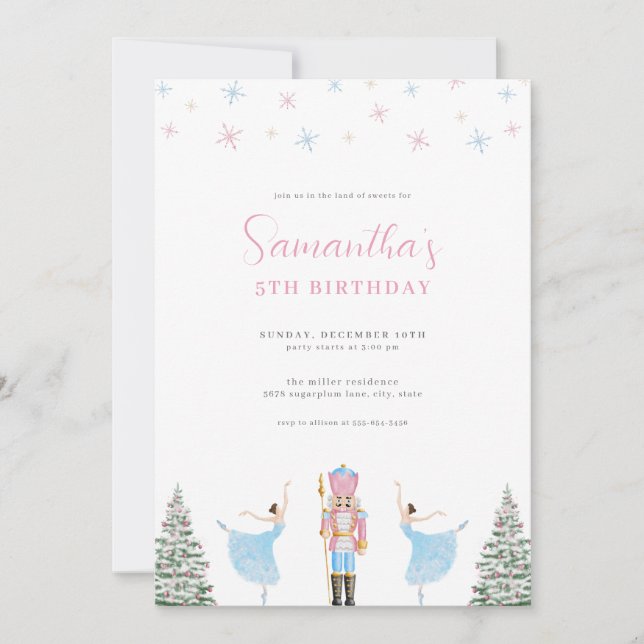 Girl Pastel Pink Nutcracker Birthday Invitation (Front)