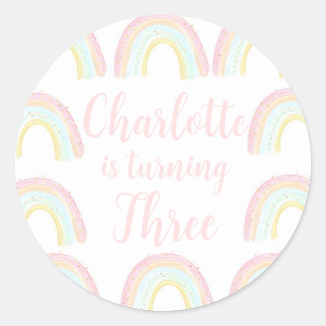 Girl Pastel Rainbow Birthday Party Classic Round Sticker (Front)