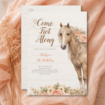 Girl Peach Floral Horse 5th Birthday