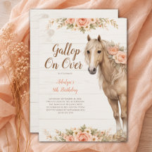 Girl Peach Floral Horse 8th Birthday