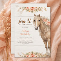 Girl Peach Floral Horse Riding 5th Birthday