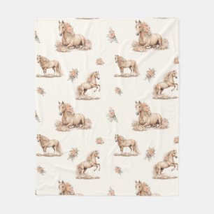 Girl Peach Horse Roses Pattern Fleece Blanket