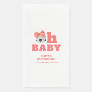 Girl Peach Oh Baby Bow Soccer Sport Baby Shower Napkin
