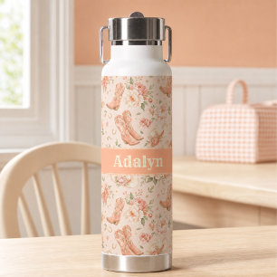 Girl Peach Western Coquette Shabby Chic Monogram Water Bottle