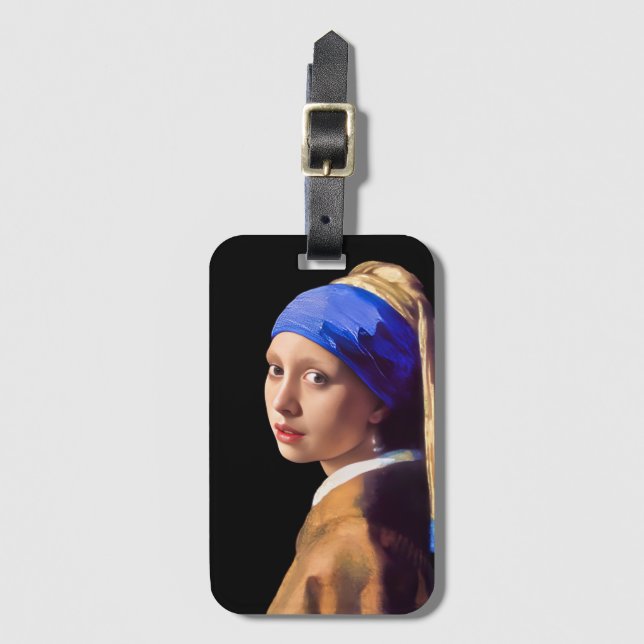 Girl pearl earring  luggage tag (Front Vertical)