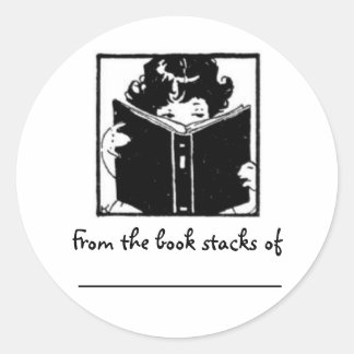 Girl peeking over book~ From the book stacks of... Classic Round Sticker