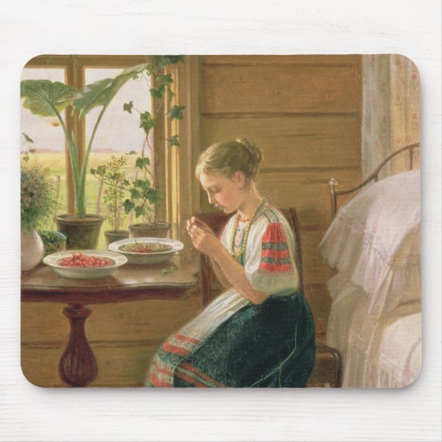 Girl Peeling Berries, 1880 Mouse Pad (Front)